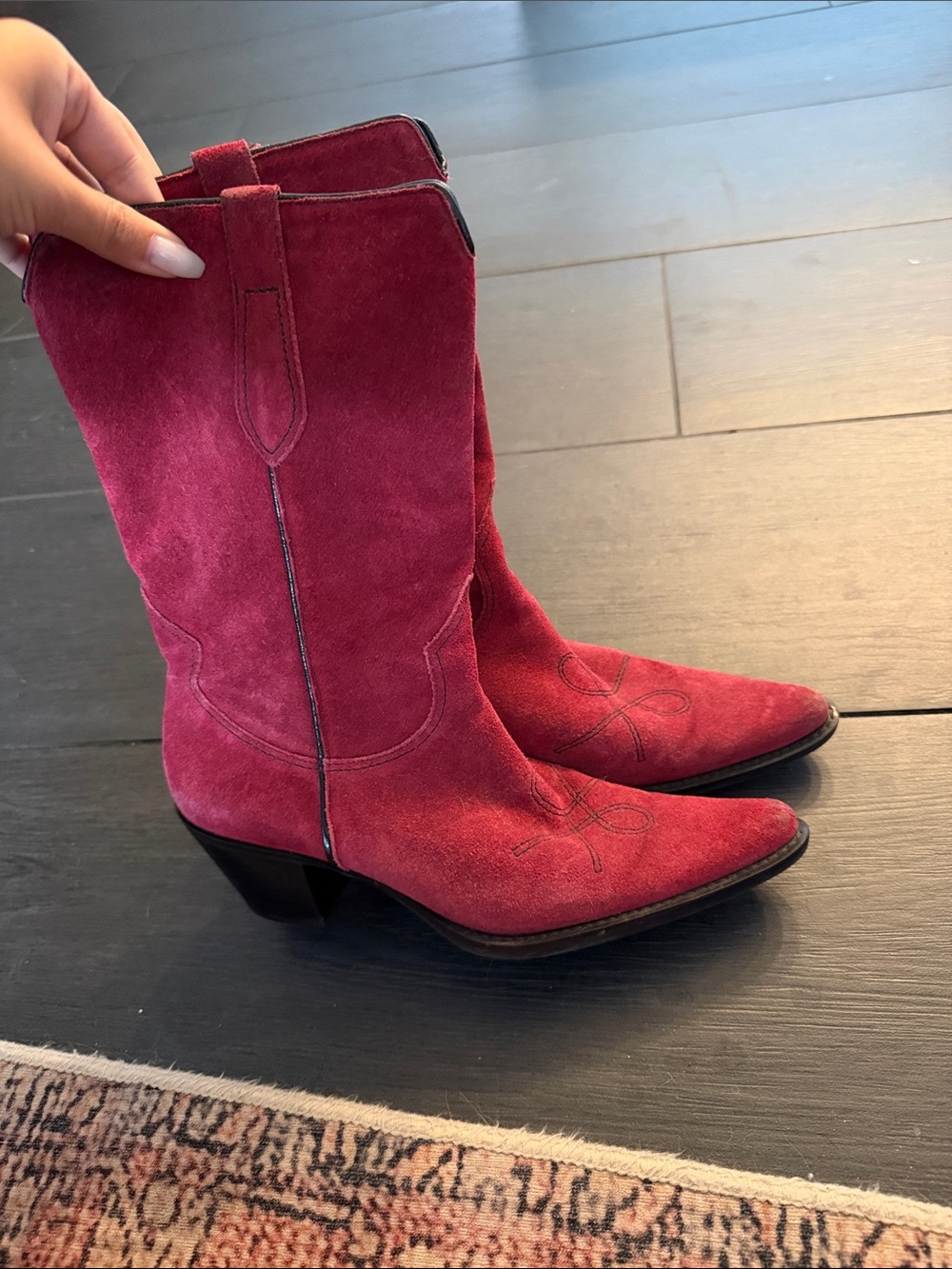 Women's Red Suede Western Mid-Calf western Boots